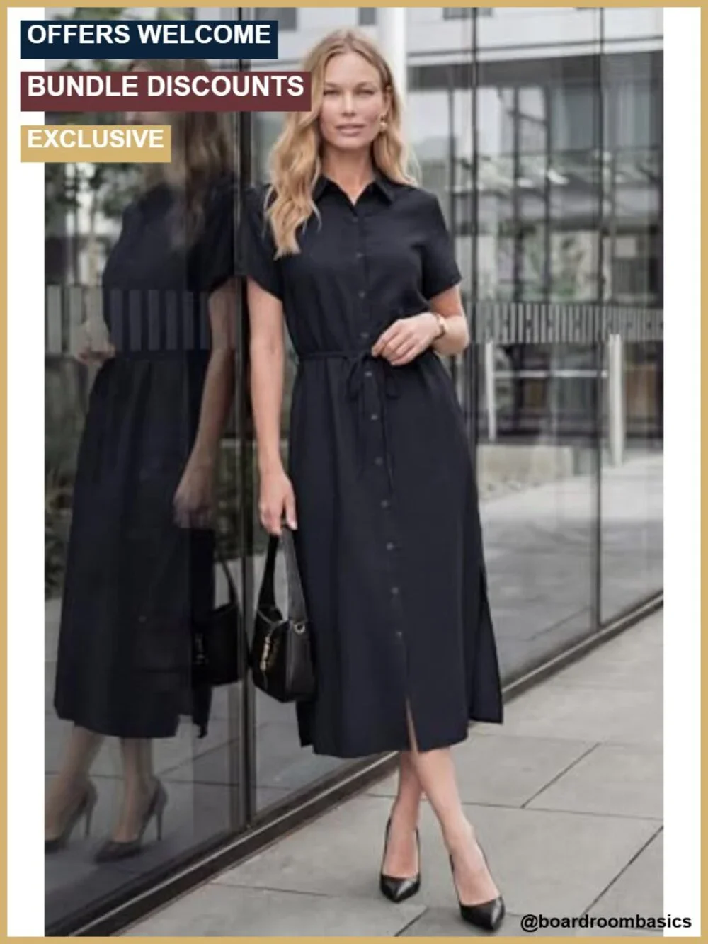 Linen Blend Midi Shirt Dress with Pockets, Short Sleeve